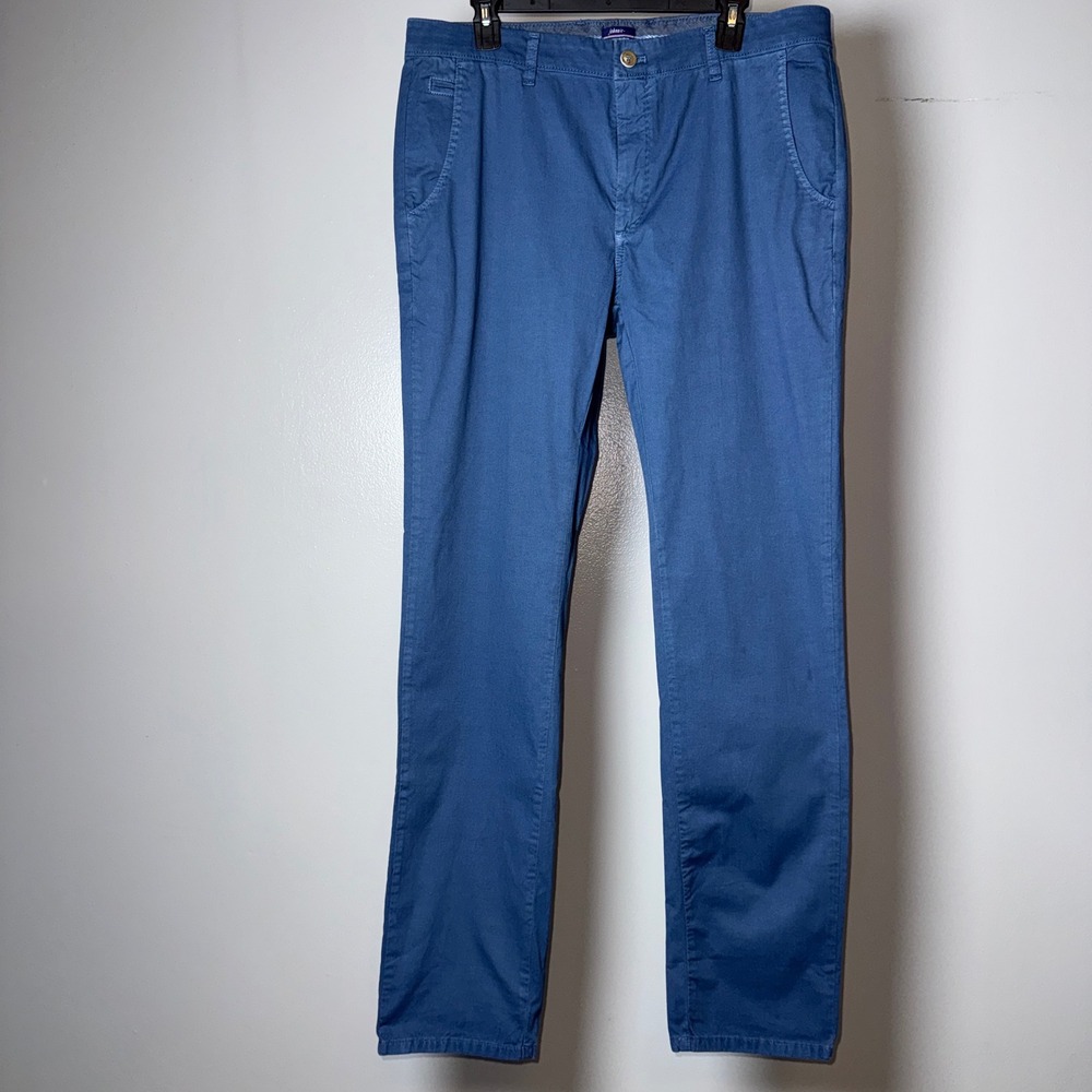 Johnnie-O Mens Blue Flat Front Cairo Chino Pants Stretch Cotton 35x34